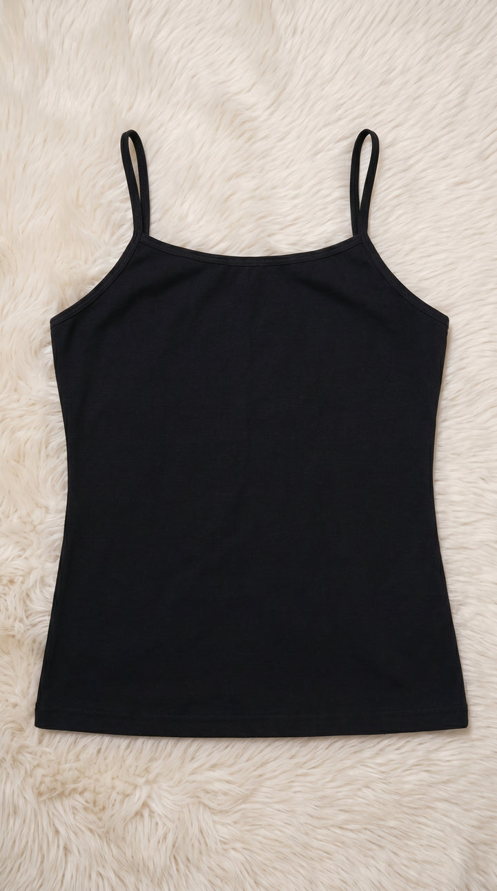 Black Solid Tan Top PT601201