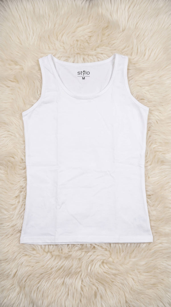 White Solid Tank Top PT601609