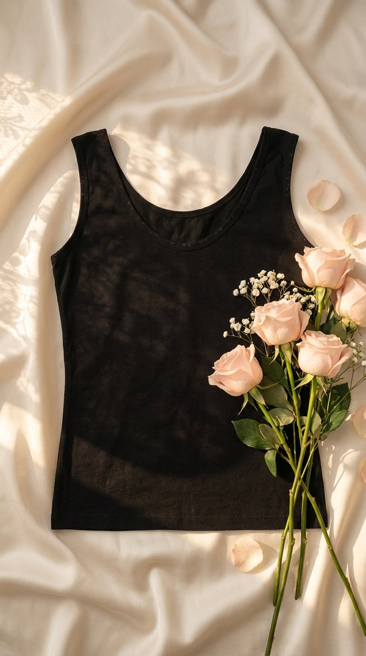 Black Solid Tank Top PT6040