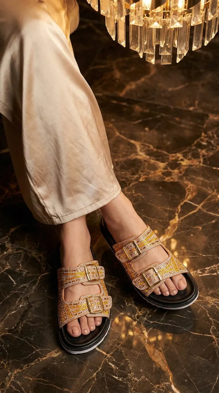 Golden Formal Slipper For Ladies PU0658