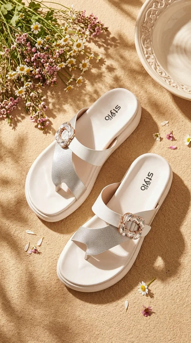 Silver Formal Chappal For Women PU0903