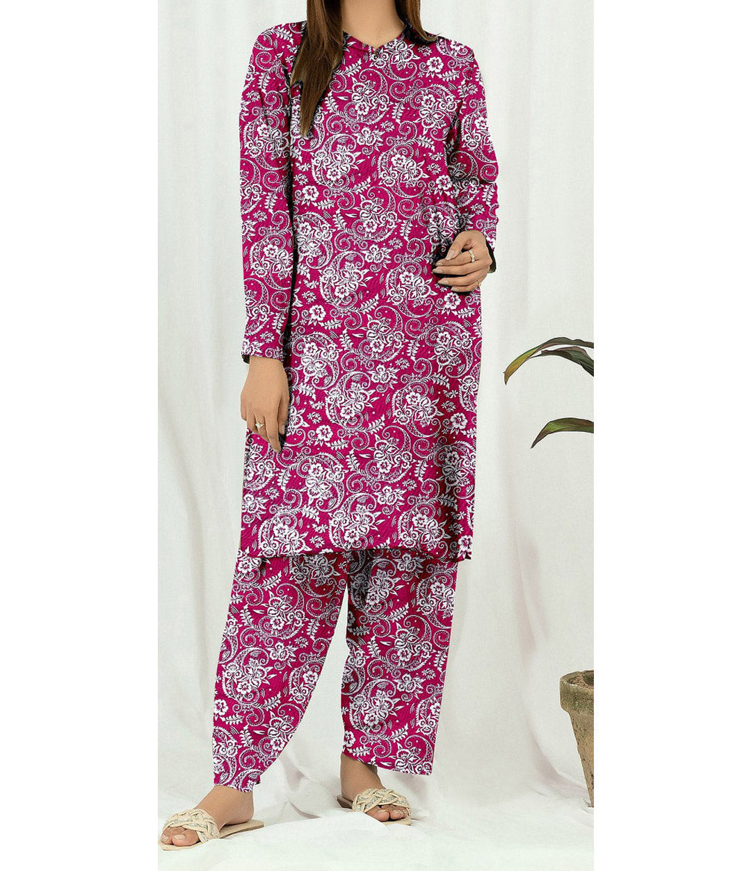 3 PC- Unstitched Printed Slub Khaddar Suit PW4318