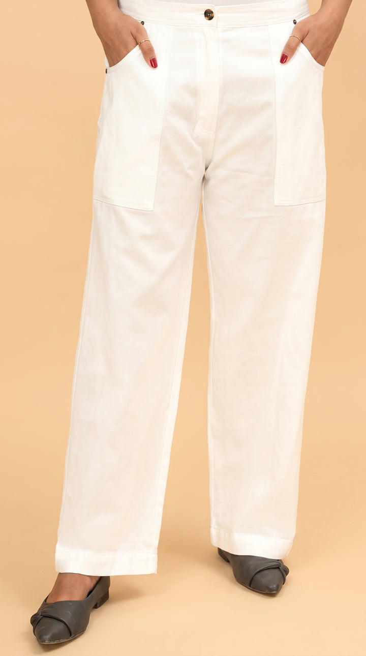 White Straight Fit Plain Trouser PW4505