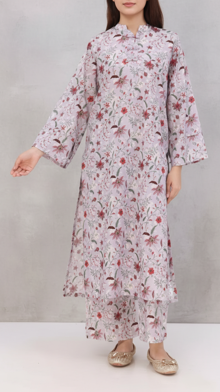 2PC Digital Printed Cotton Cambric Co-Ord Set PW5034