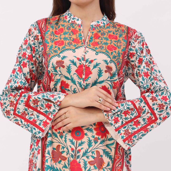 3PC Digital Printed Cotton Cambric Suit PW5098