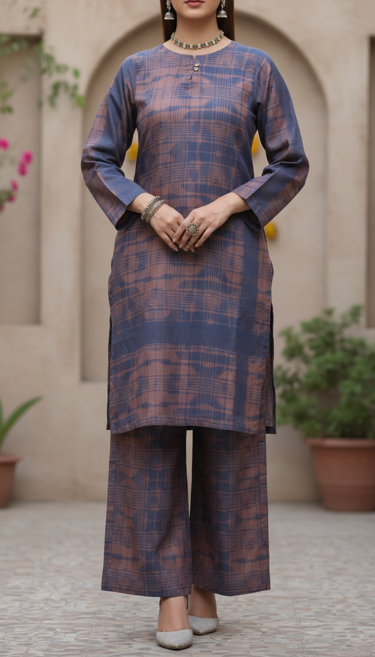 2 PC Digital Printed Cambric Suit PW5115