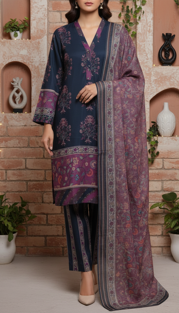 3 PC Digital Printed Cambric Suit PW5136