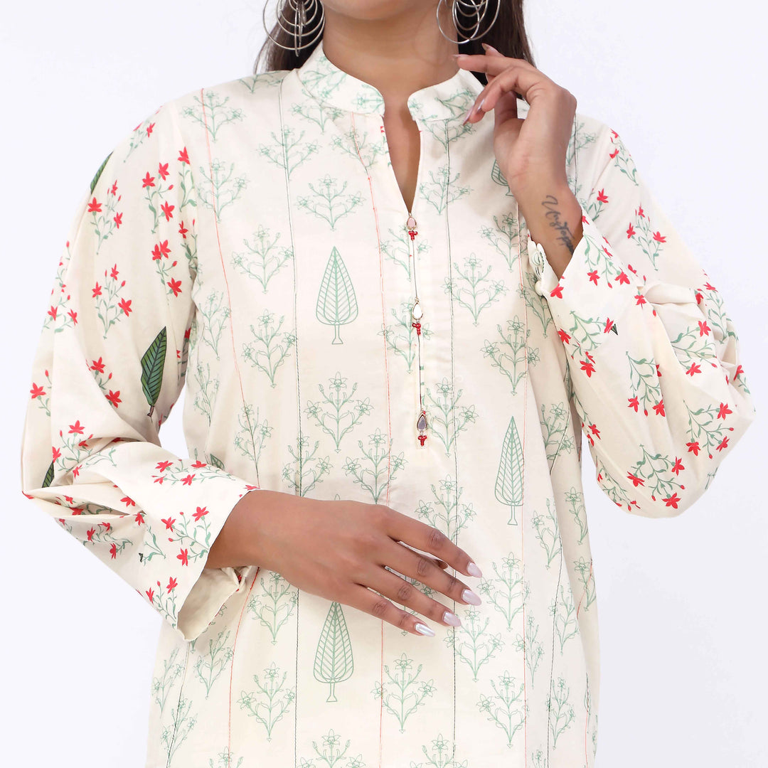 Beige Printed Cambric Shirt PW5145