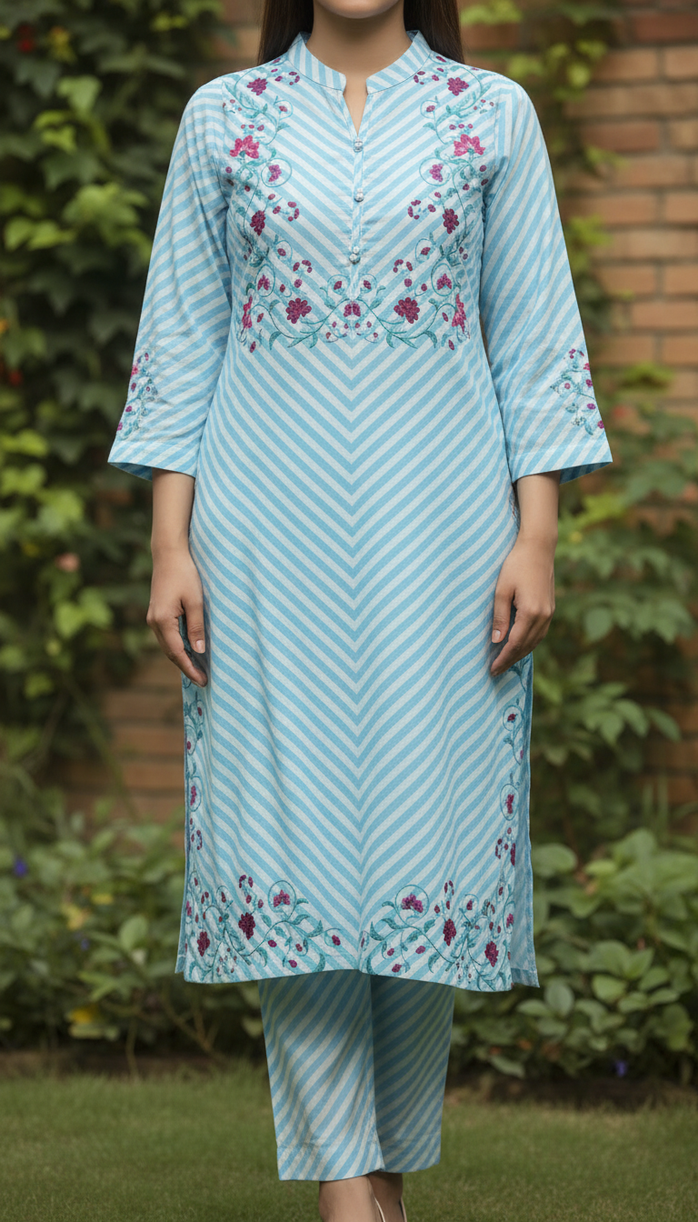 Blue Digital Printed Cotton Cambric Shirt   PW5146