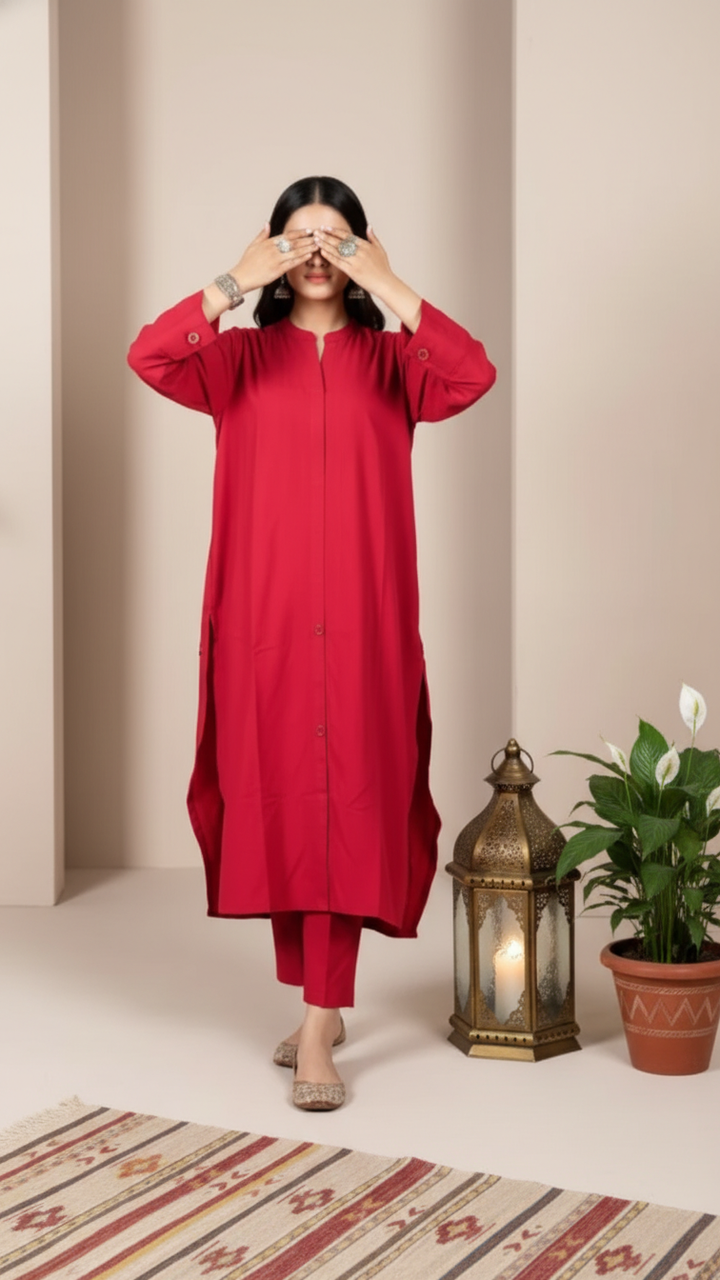 2PC Solid Dyed Slub Khaddar Suit PW5182