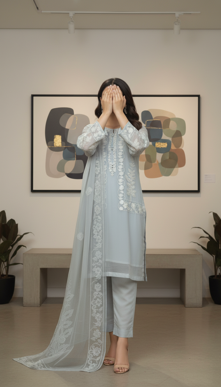 3 PC Embroidered Chiffon Suit PW5260
