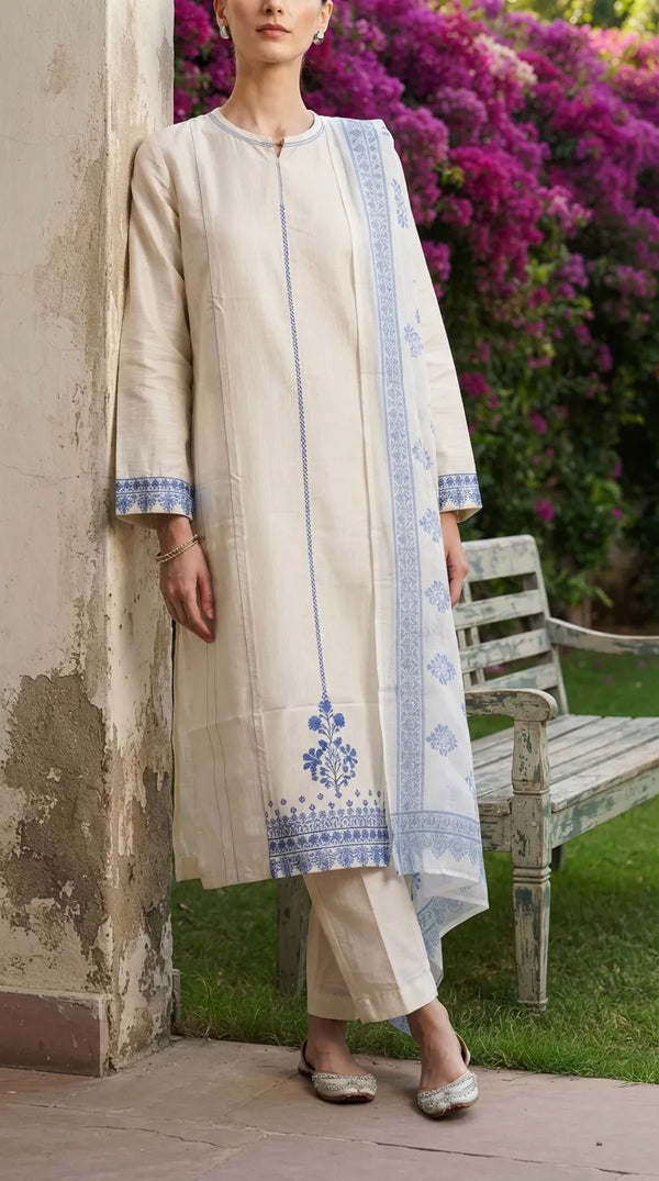 3 PC Embellished Khaddar Stitched Suit PW528693