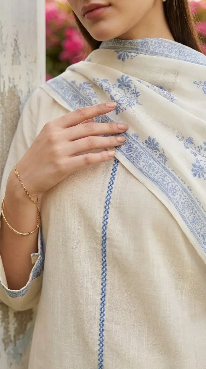 3 PC Embellished Khaddar Stitched Suit PW528693