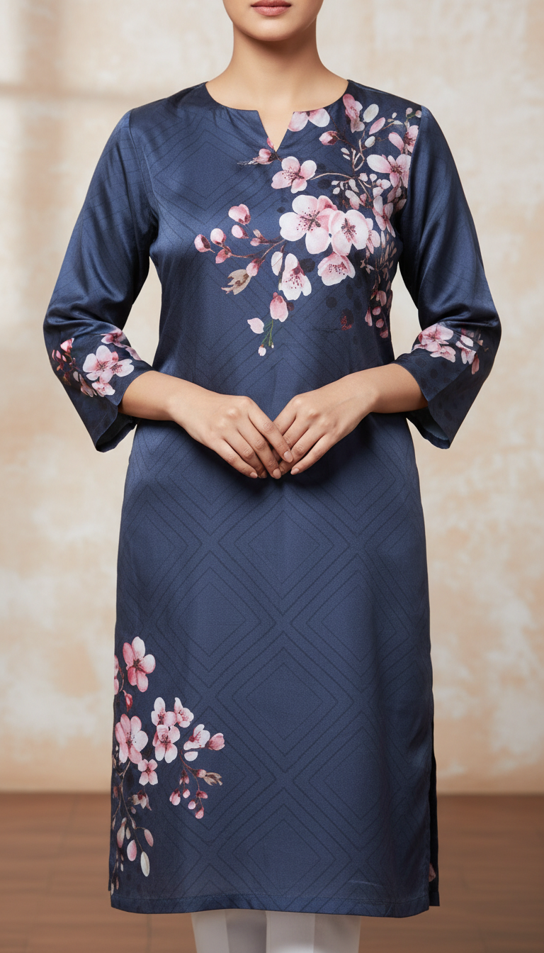 Blue Digital Printed Shamouse Silk Shirt PW5301