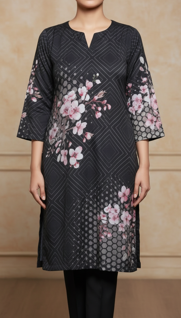Black Digital Printed Shamose Silk Shirt PW5302