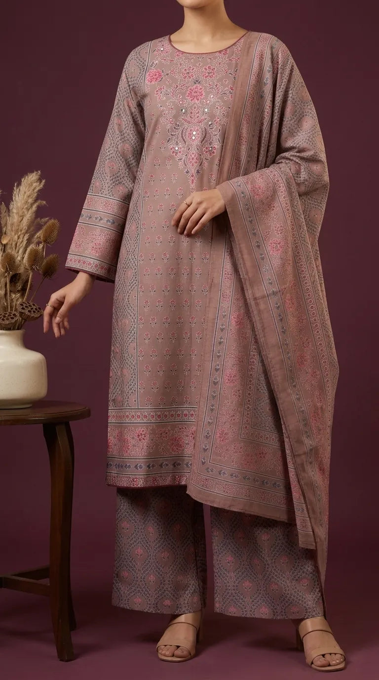 3 PC Embellished Khaddar Suit PW535302