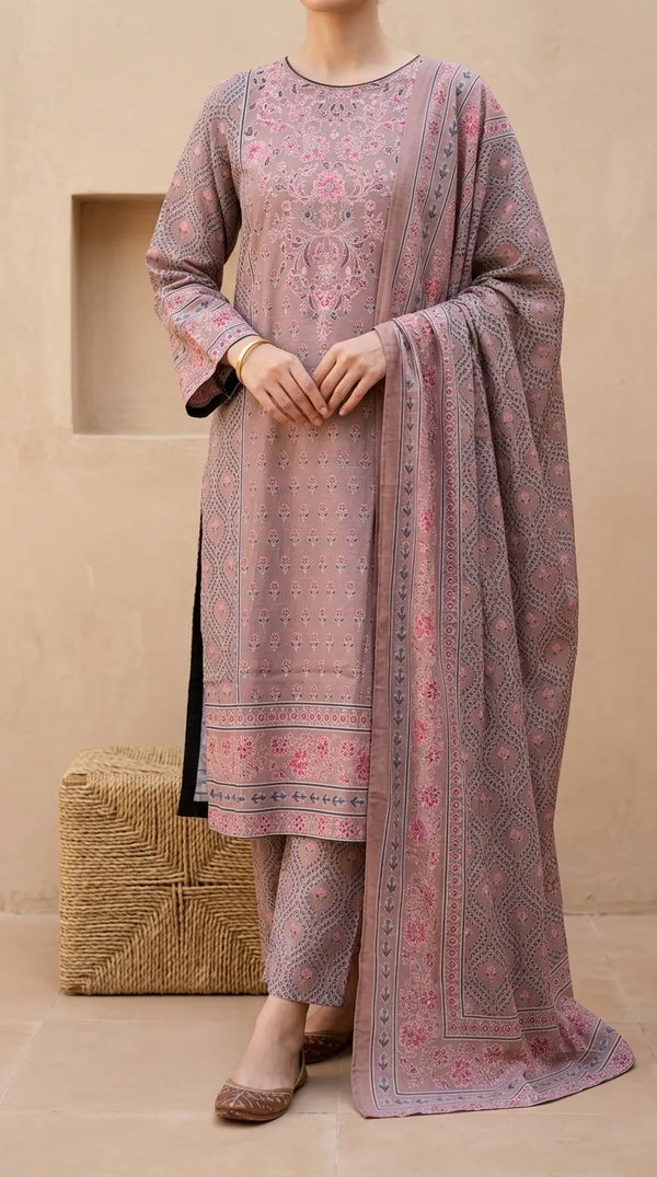 3 PC Digital Printed Khaddar Stitched Suit PW535402