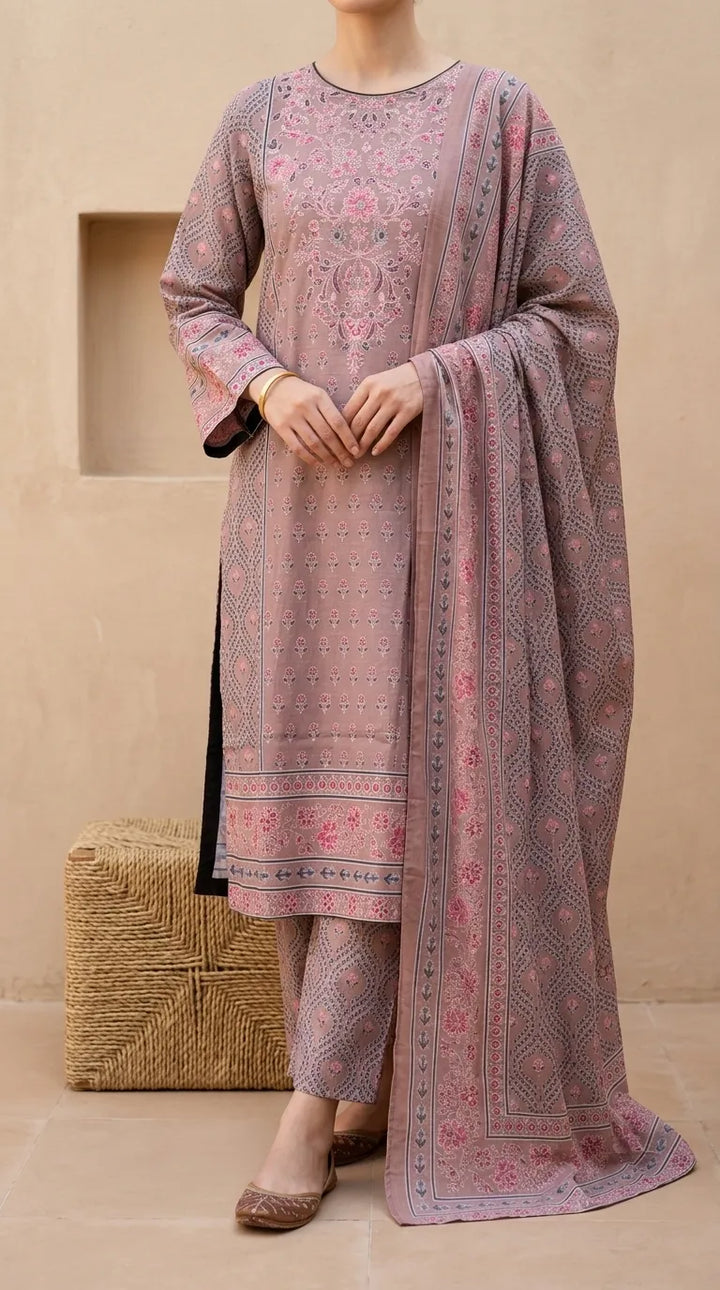 3 PC Digital Printed Khaddar Stitched Suit PW535402