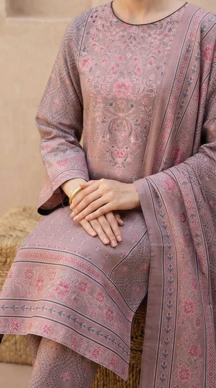 3 PC Digital Printed Khaddar Stitched Suit PW535402