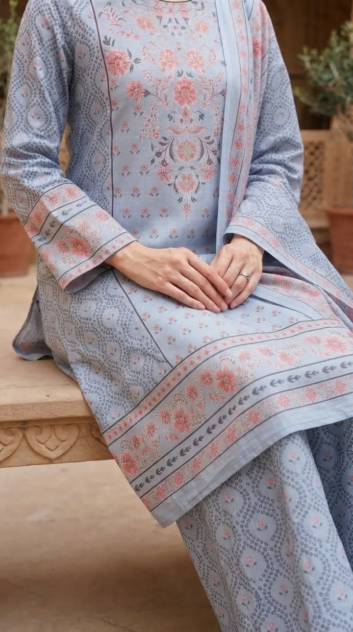 3 PC Digital Printed Khaddar Stitched Suit PW535407