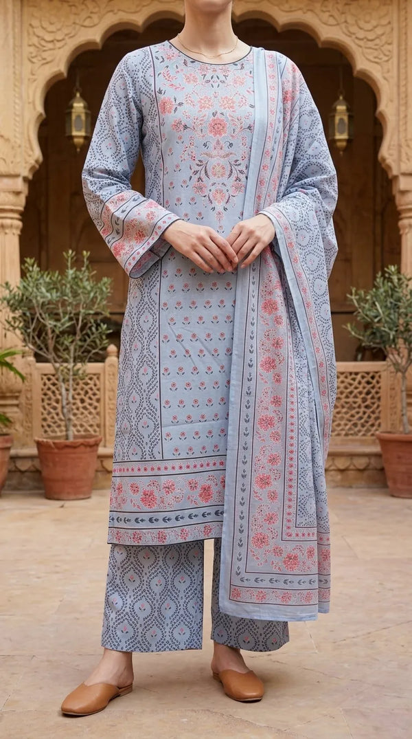 3 PC Digital Printed Khaddar Stitched Suit PW535407