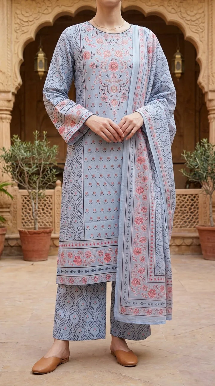 3 PC Digital Printed Khaddar Stitched Suit PW535407