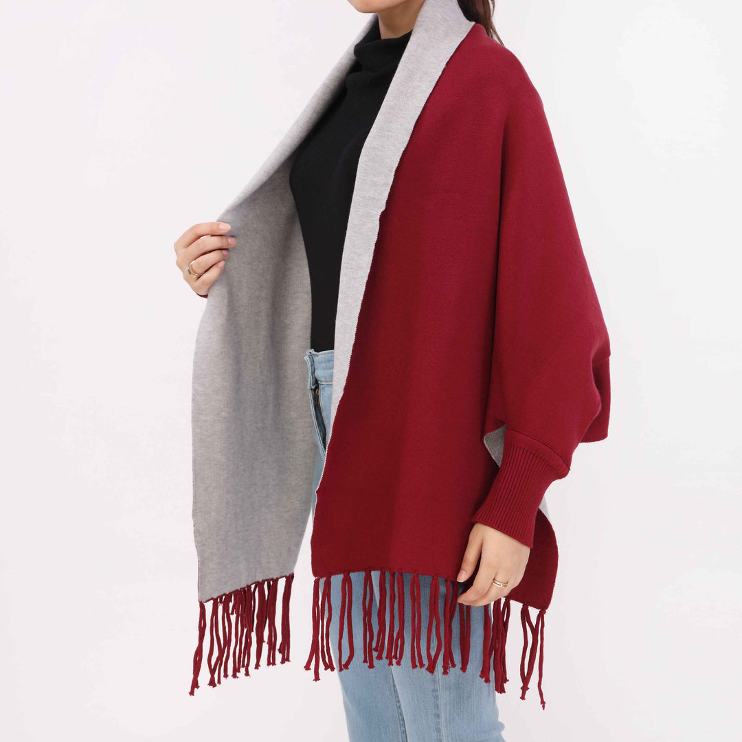 Maroon 2 Tone Acrylic Cape Shawl PW5618