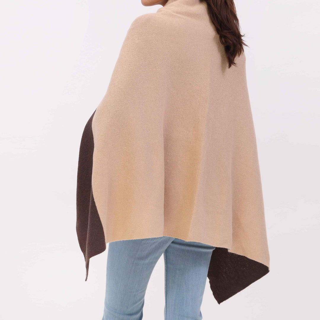 Beige Sweater Knit Cape Shawl PW5622