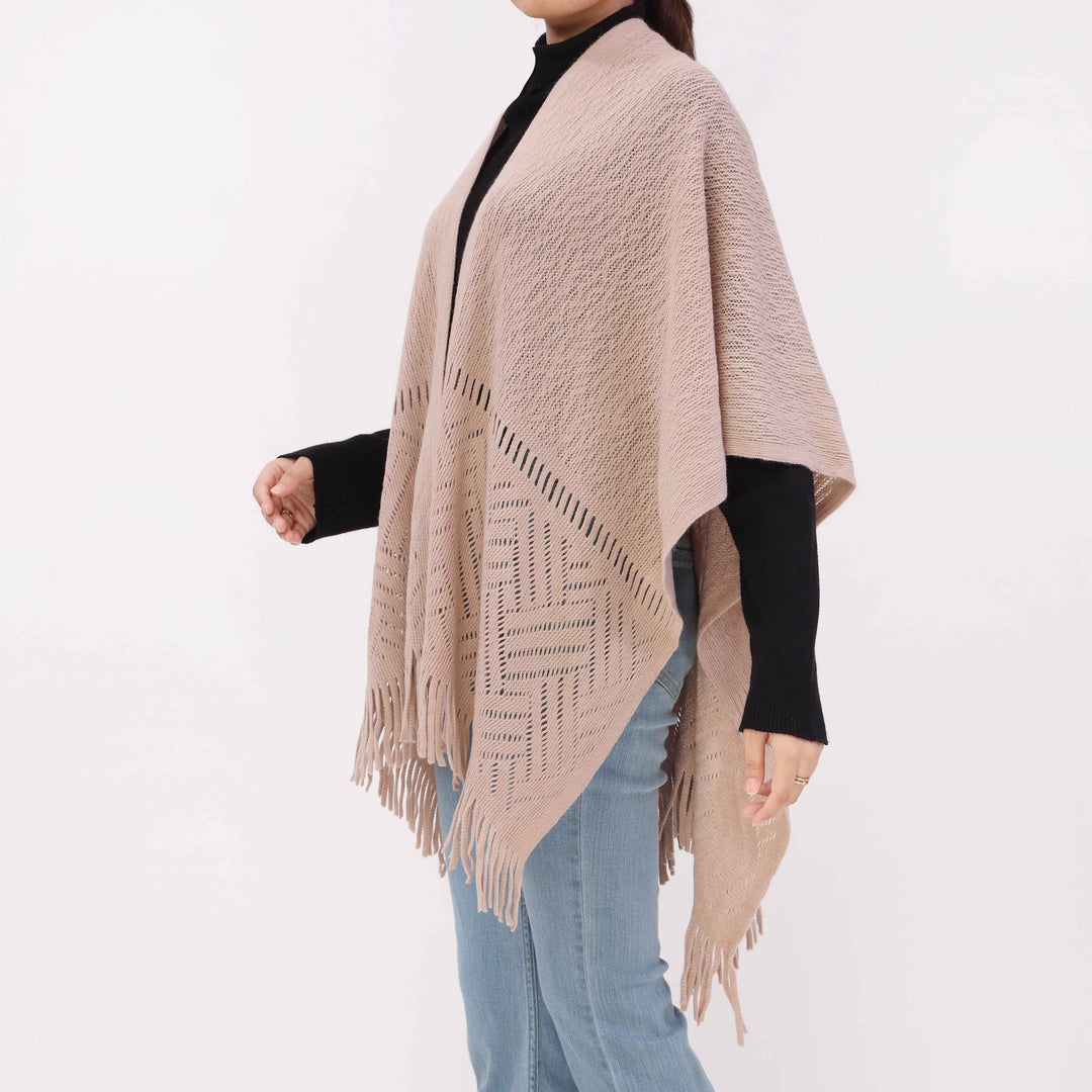 Beige Sweater Knit Cape Shawl PW5623