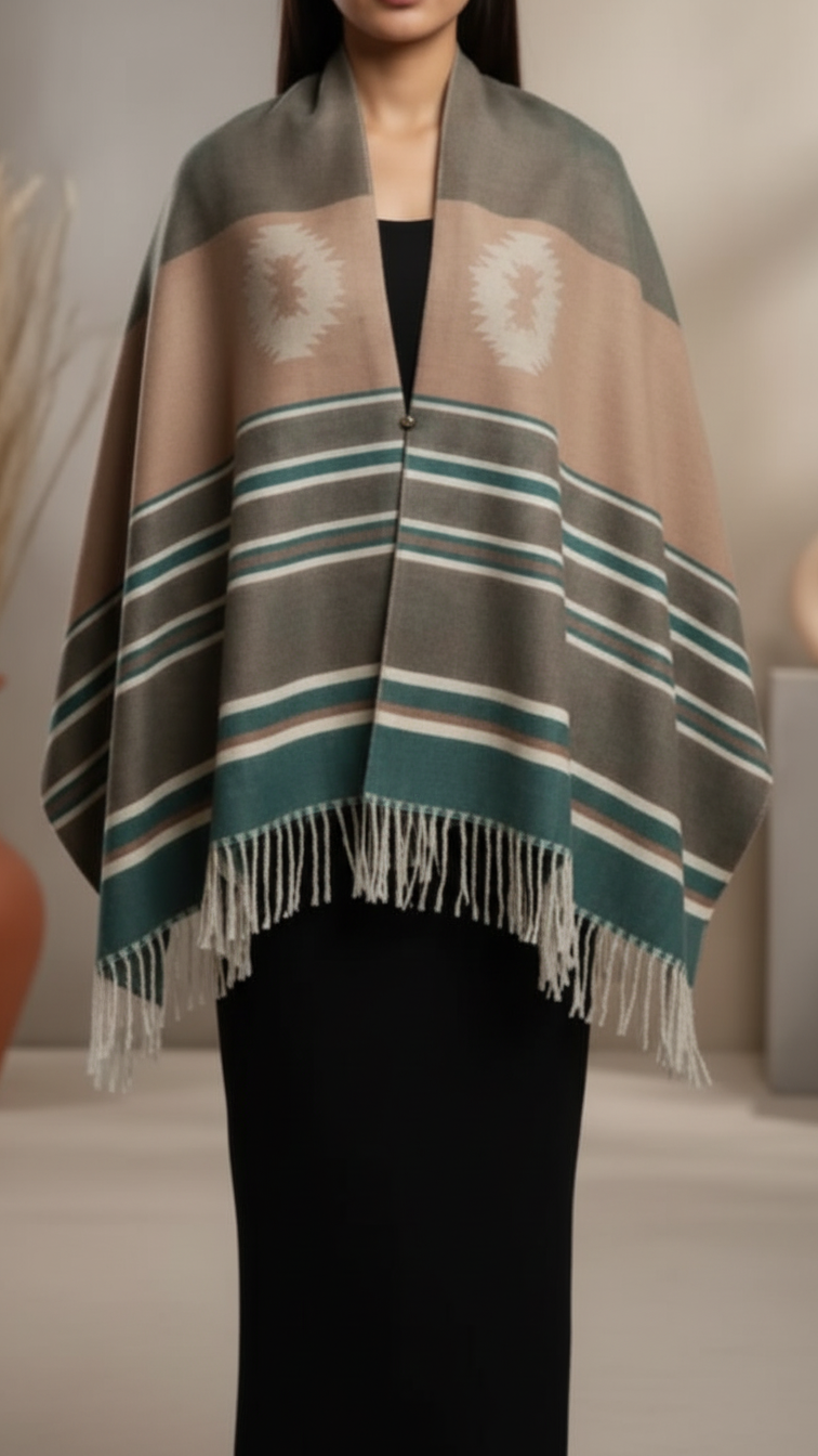 Green Winter Cape shawl PW5906