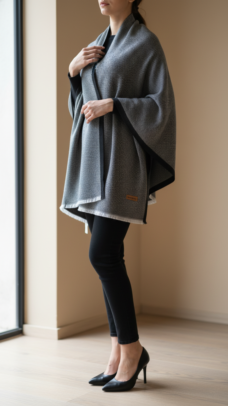 Black Winter Cape Shawl PW5909