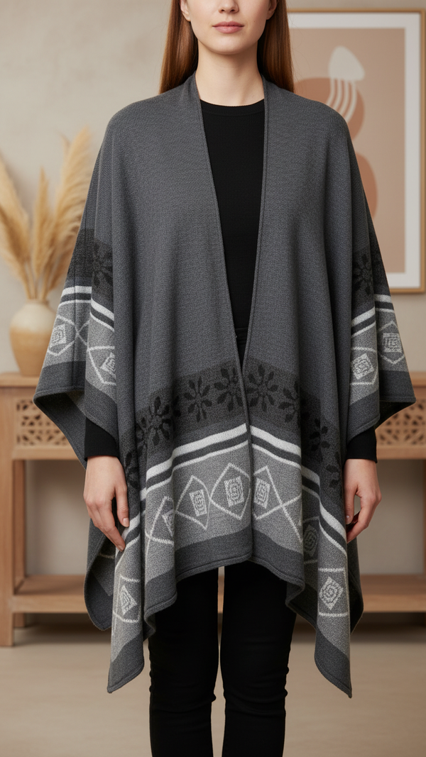 Grey Winter Cape Shawl PW5924