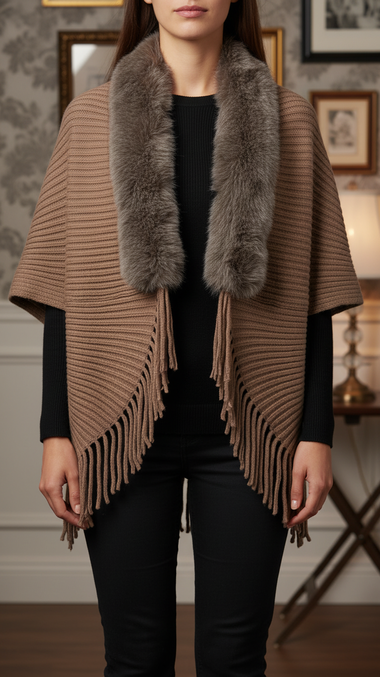 Brown Winter Cape Shawl PW5926