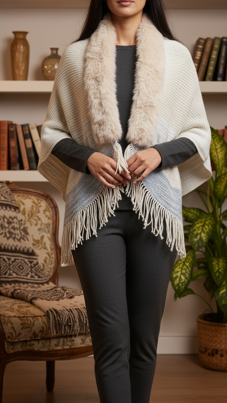 Cream Winter Cape Shawl PW5926