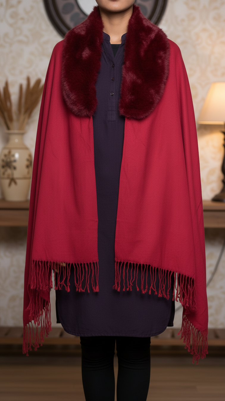 Burgndy Winter Cape Shawl PW5928
