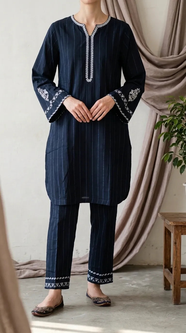 2 PC Embellished Cambric Stitched Suit PW600201
