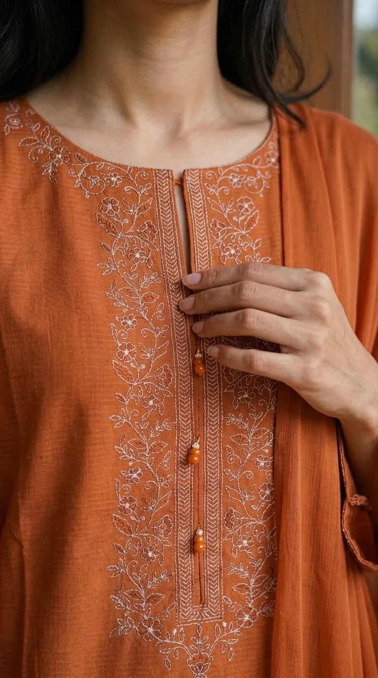 3 PC Embellished Cambric Stitched Suit PW601525