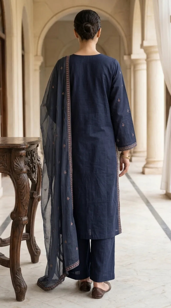 3 PC Embellished Cambric Stitched Suit PW601748