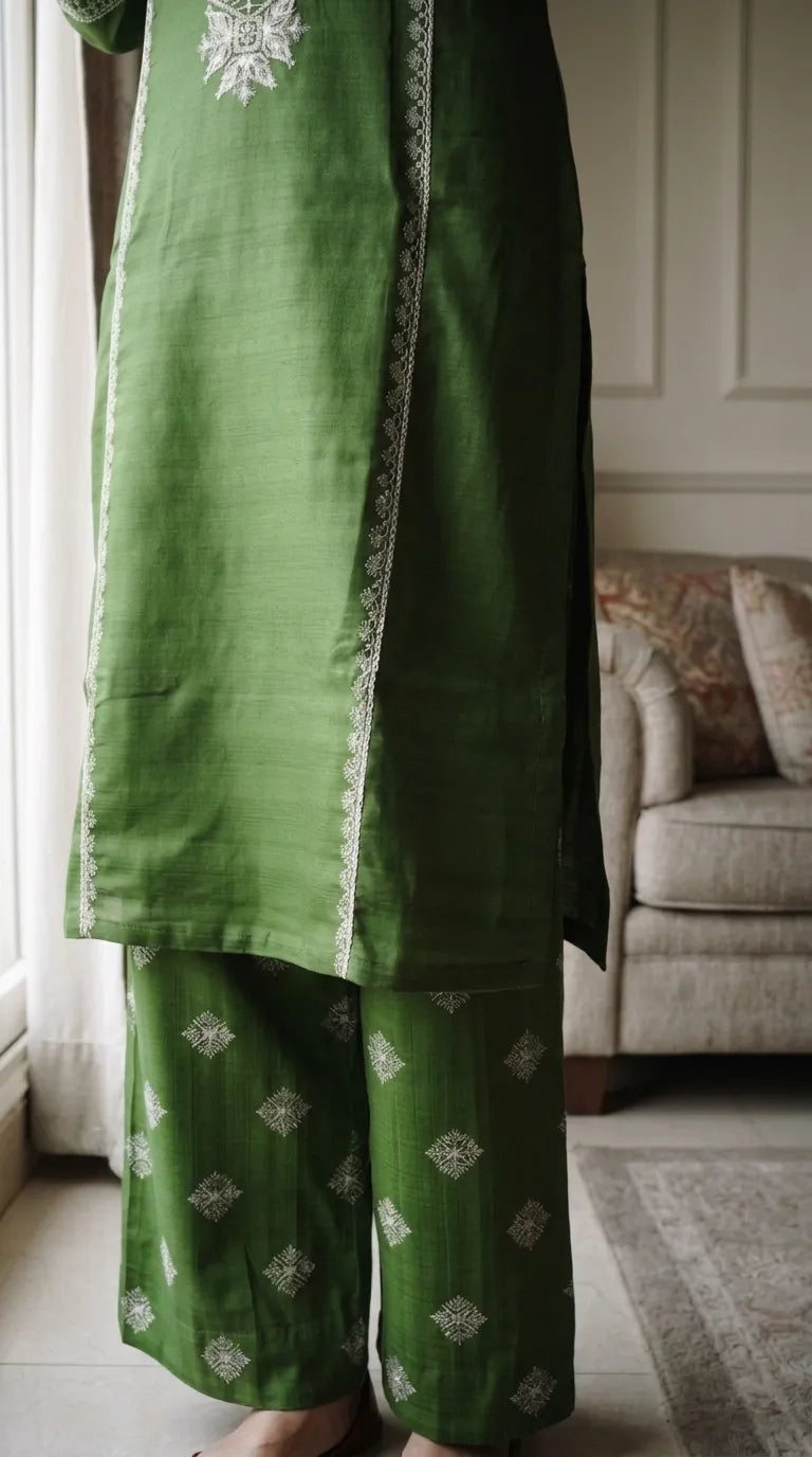 3 PC Embellished Cambric Stitched Suit PW602611