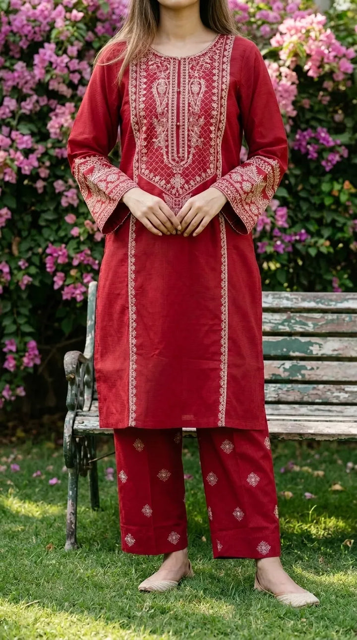 3 PC Embellished Cambric Stitched Suit PW602613