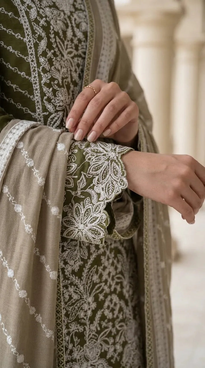 3 PC Embellished Khaddar Stitched Suit PW603411
