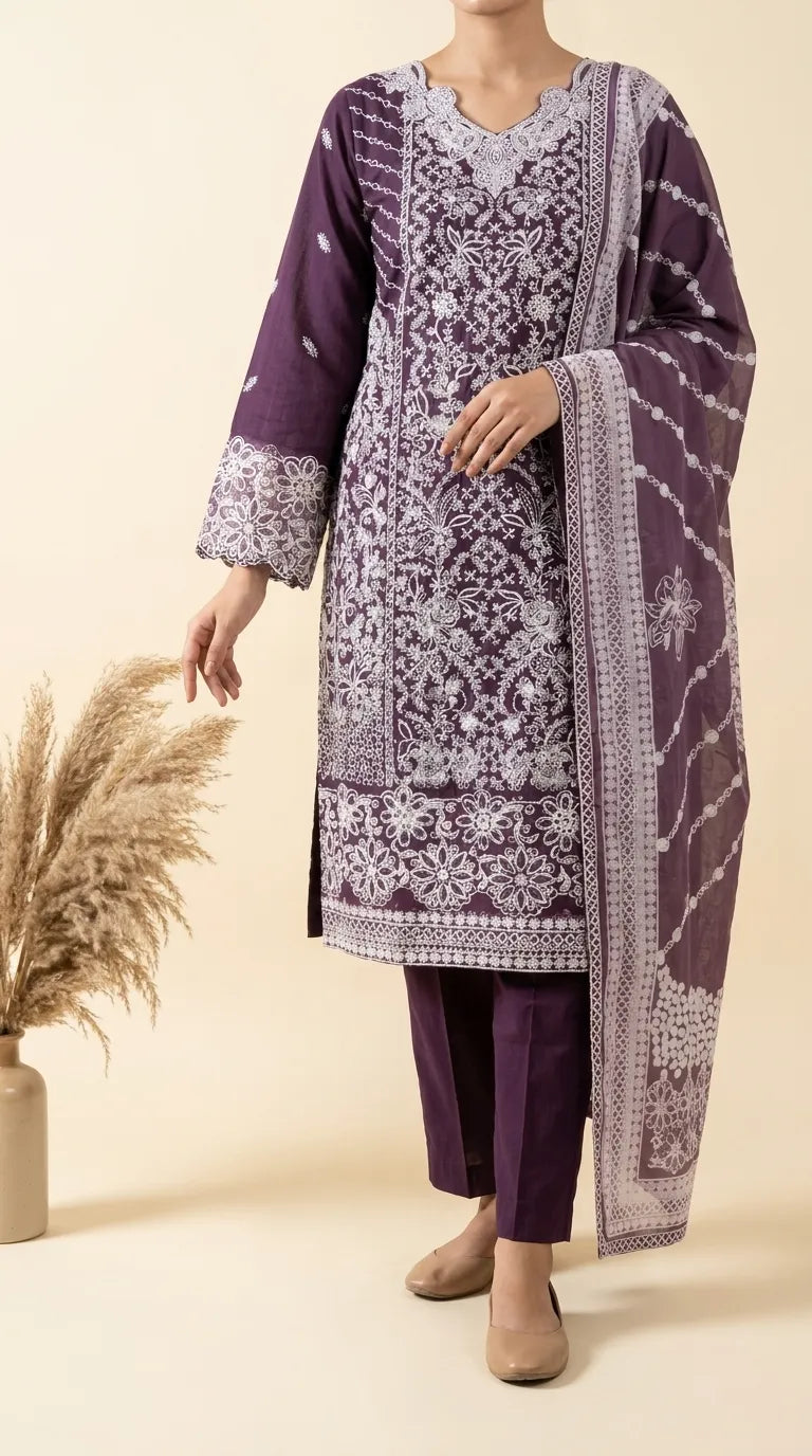 3 PC Embellished Khaddar Suit PW603466