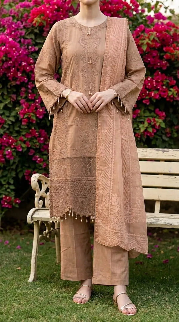 3 PC Embellished Khaddar Stitched Suit PW603502