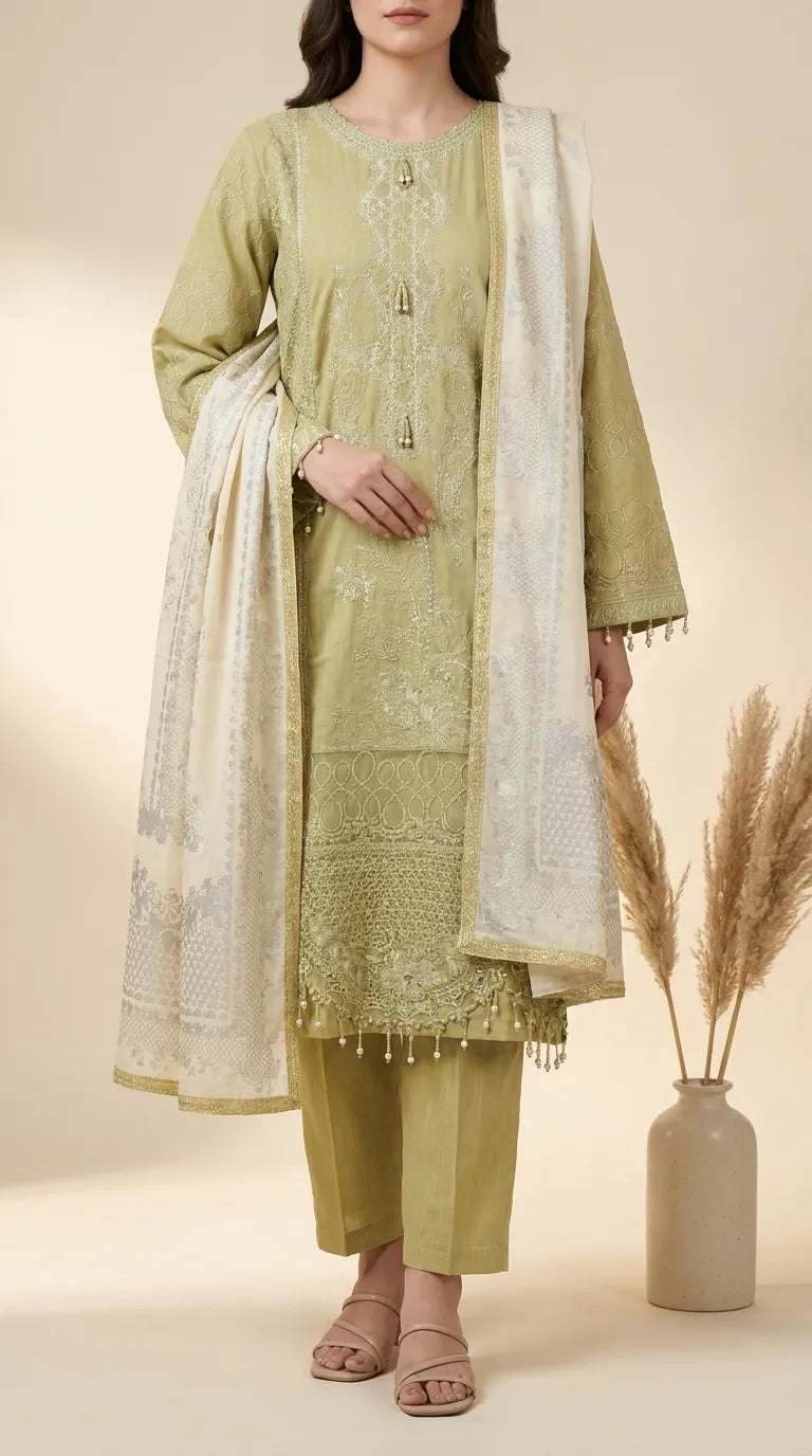 3 PC Embellished Khaddar Suit PW603587