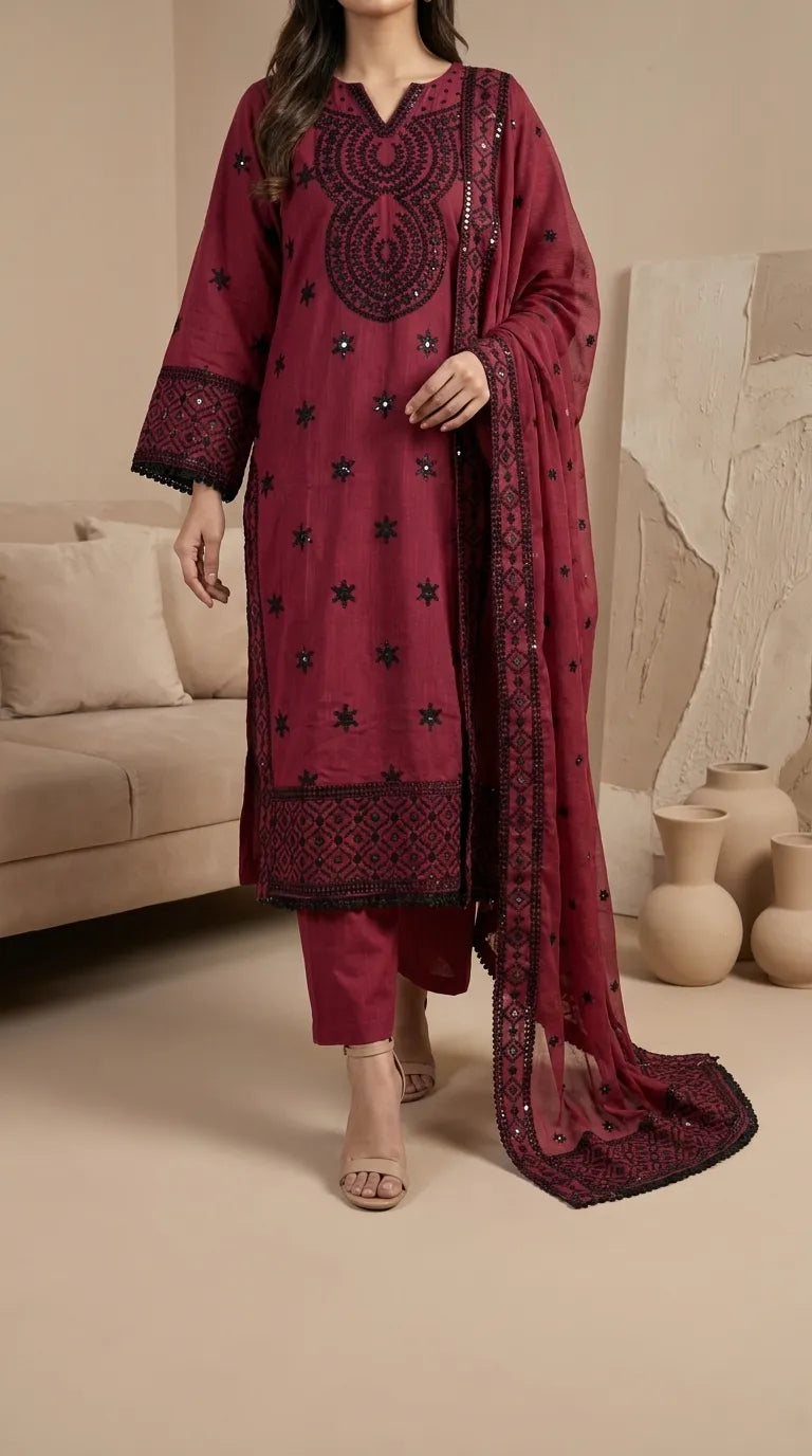 3 PC Embellished Khaddar Suit PW603705