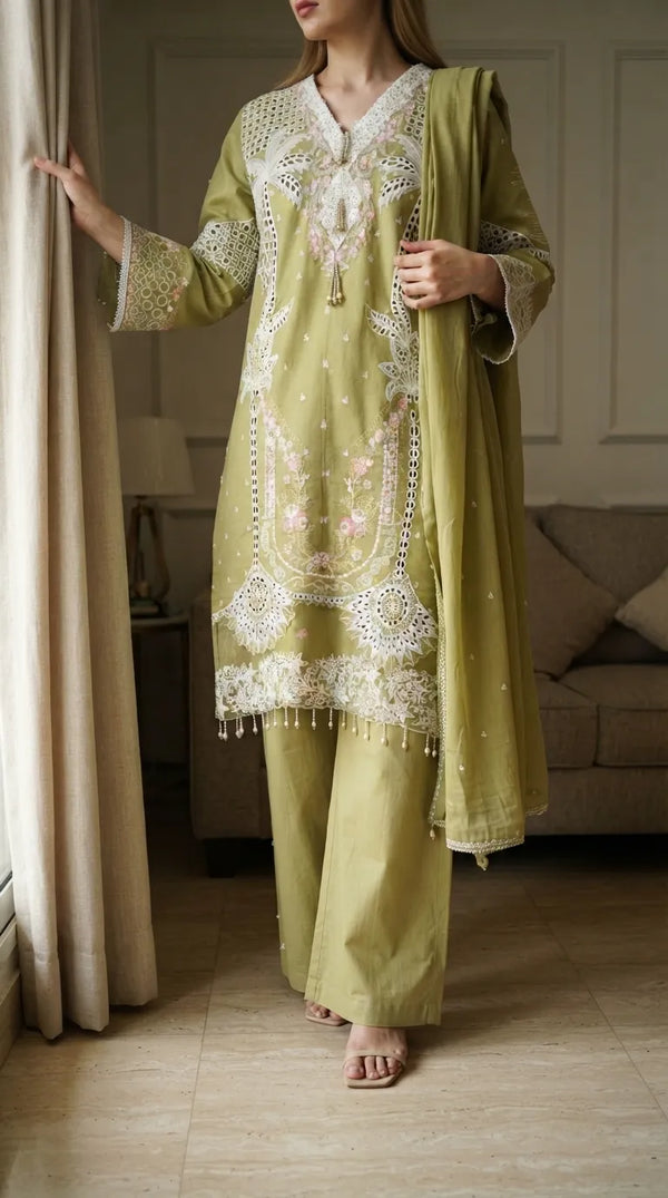 3 PC Embellished Karandi Stitched Suit PW603811