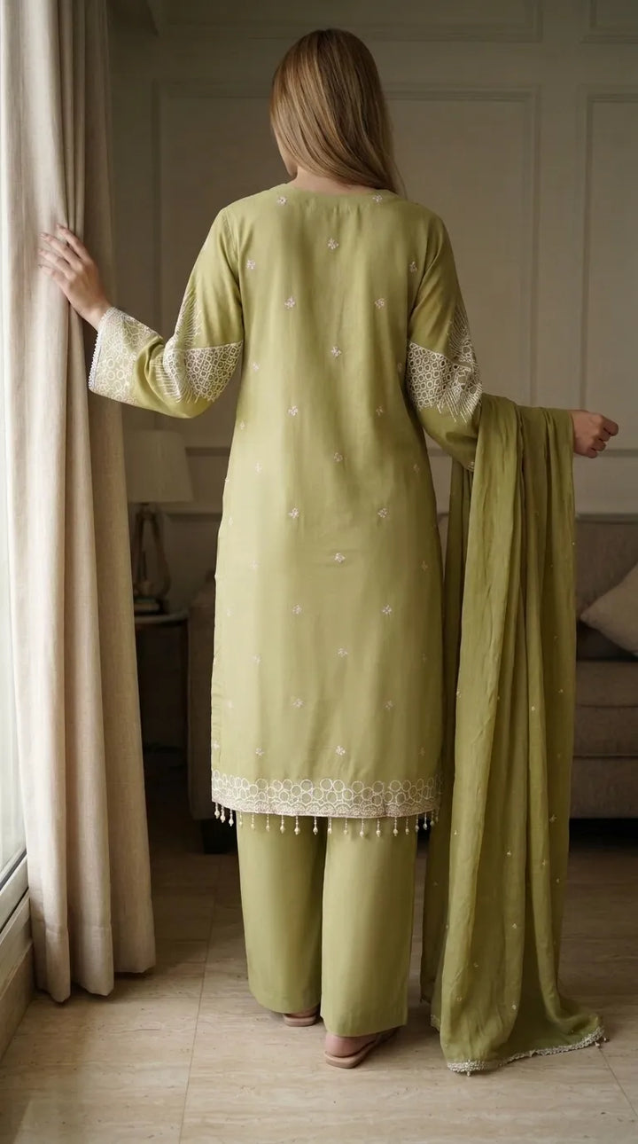 3 PC Embellished Karandi Stitched Suit PW603811