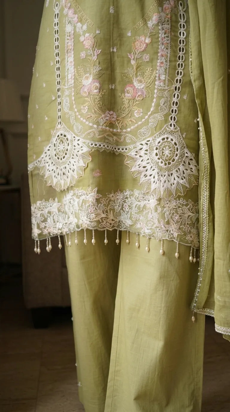 3 PC Embellished Karandi Stitched Suit PW603811