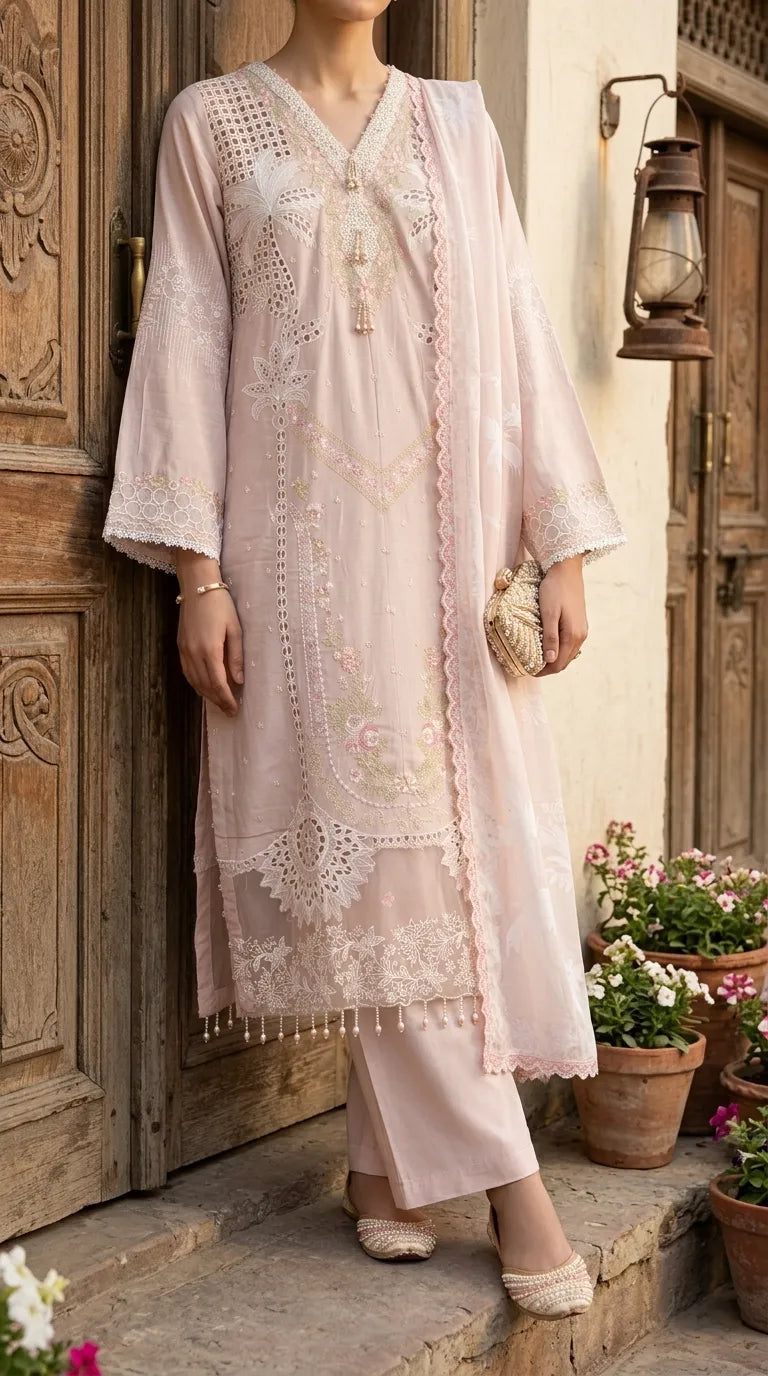 3 PC Embellished Karandi Stitched Suit PW603862