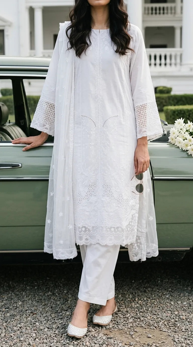 3 PC Embellished Karandi Stitched Suit PW604209
